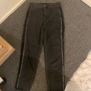black straight leg high rise jeans